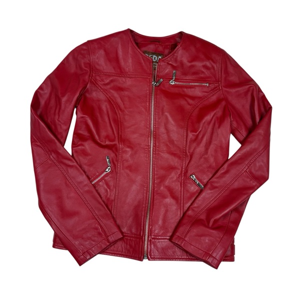Chic Red Leather Jacket for Women - Picture 1 of 5